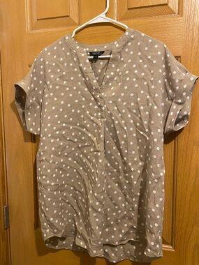 Rachel Taupe Polka Dot Short Sleeve V-Neck Tunic
